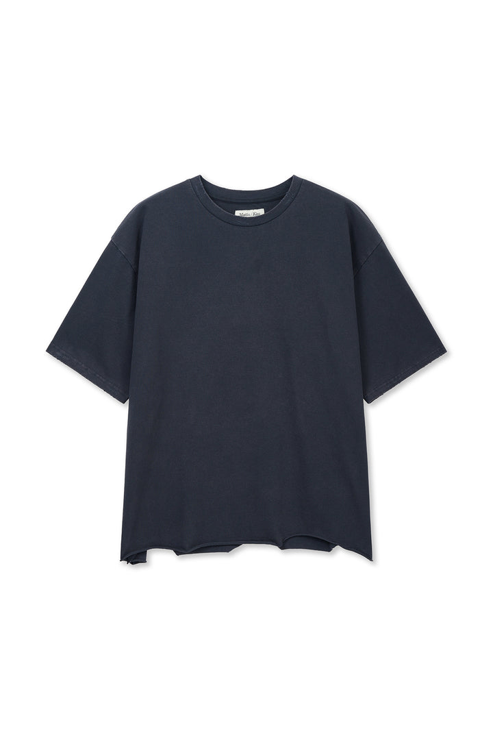 Matin Kim Raw Cut Graffiti Logo Top — Navy blue