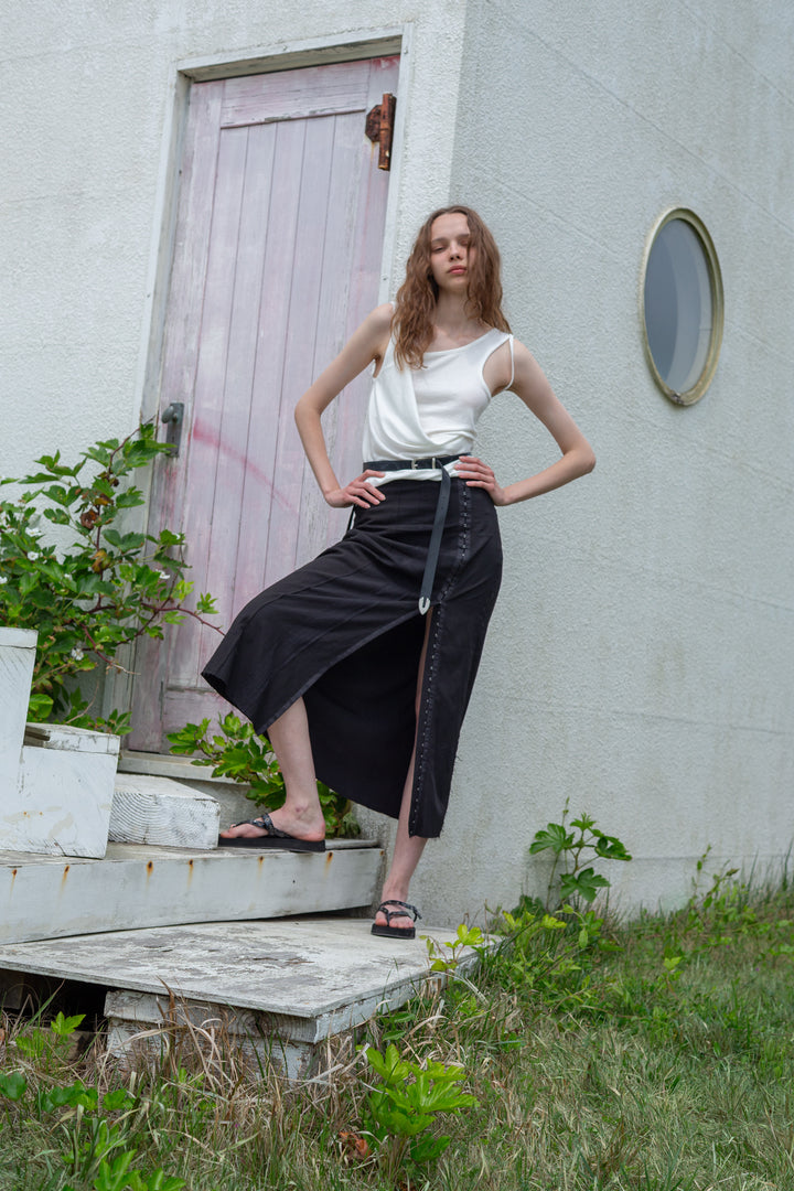 Matin Kim Unbalance Tuck Sleeveless Top — White
