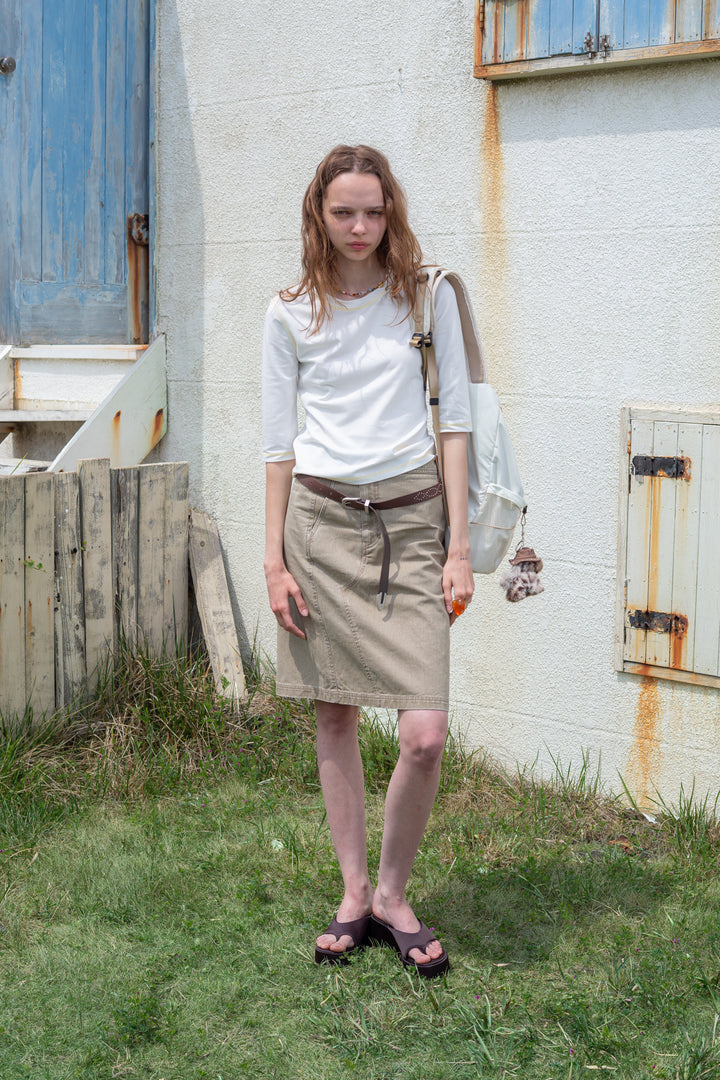 Matin Kim Side Pocket Point Midi Skirt — Khaki