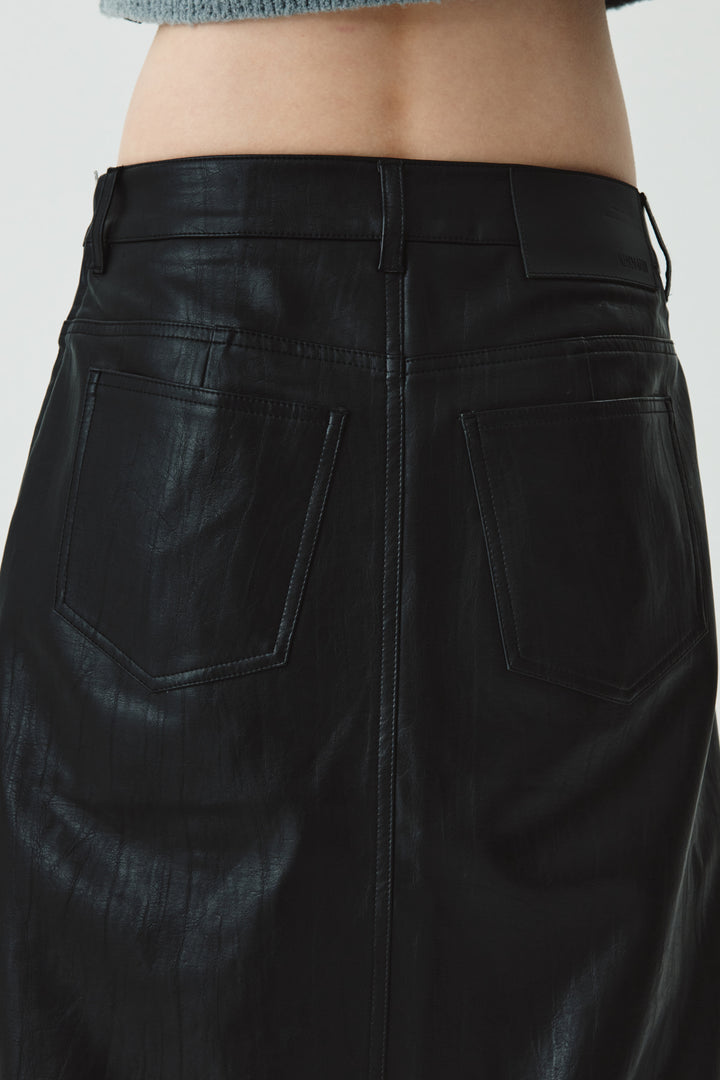 KIMMATIN Faux Leather Midi Wrap Skirt — Black