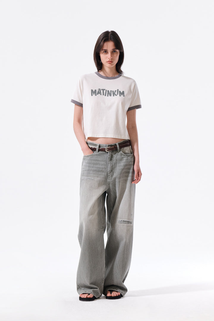 Matin Kim Logo Ringer Crop Top — Cream