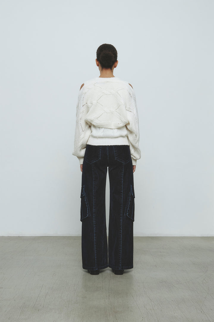 KIMMATIN Bolero Layered Cable Knit Pullover — Ivory