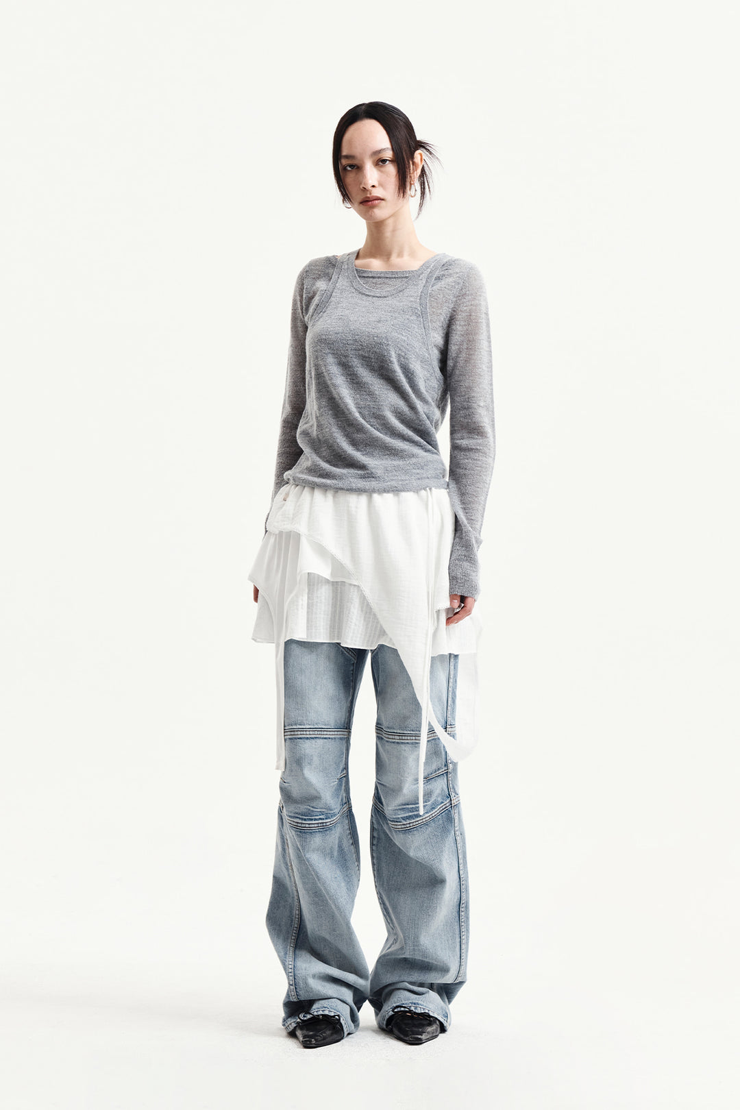 Matin Kim Mohair Layered Knit Pullover — Light Grey