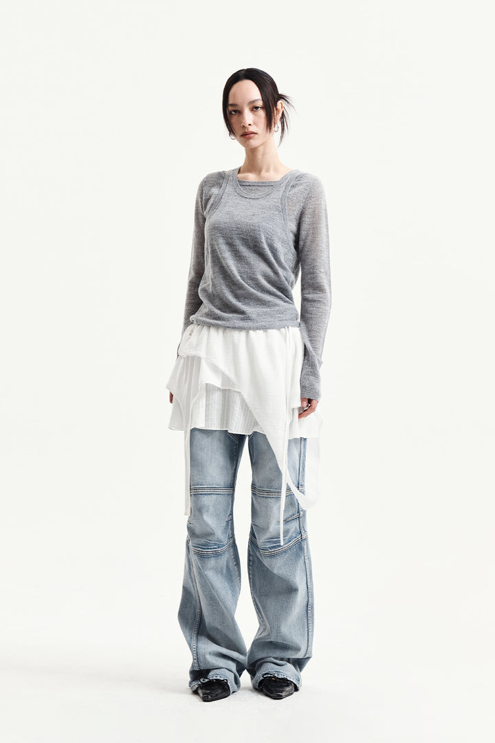 Matin Kim Mohair Layered Knit Pullover — Light Grey