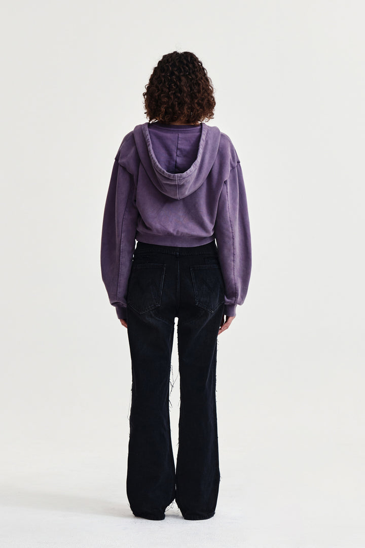 Matin Kim Washed Layered Crop Hoody — Purple