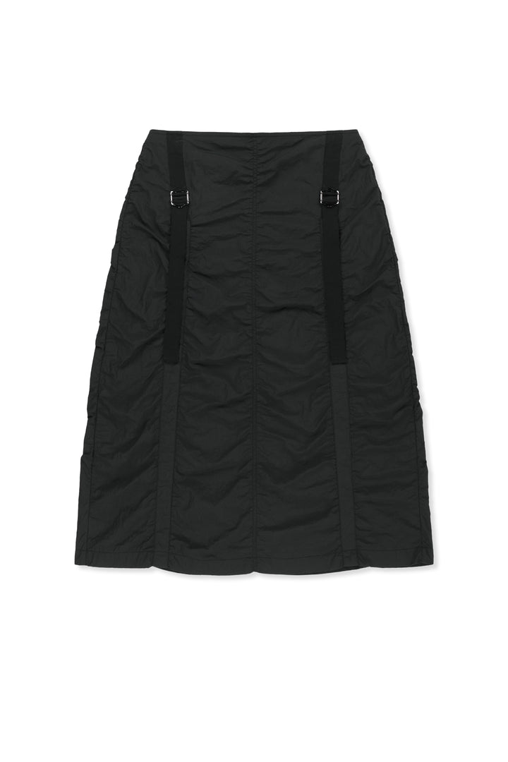 Matin Kim Nylon Shirring Midi Skirt — Black