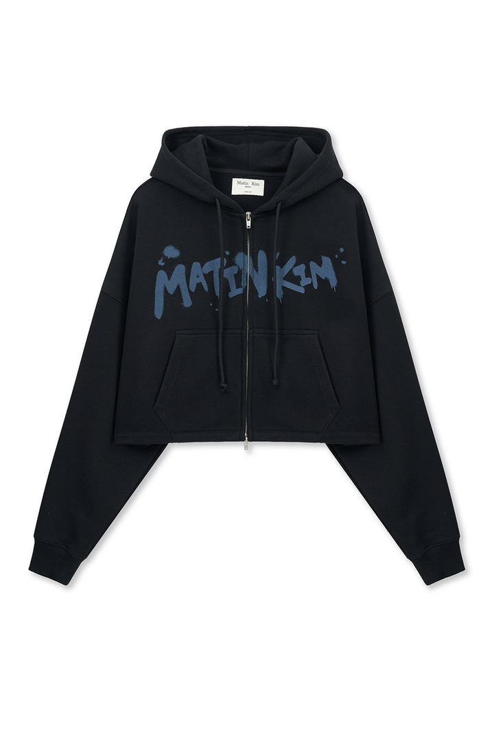Matin Kim Graffiti Logo Crop Hoodie — Black