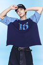 Matin Kim Raw Edge Raglan Top — Navy blue