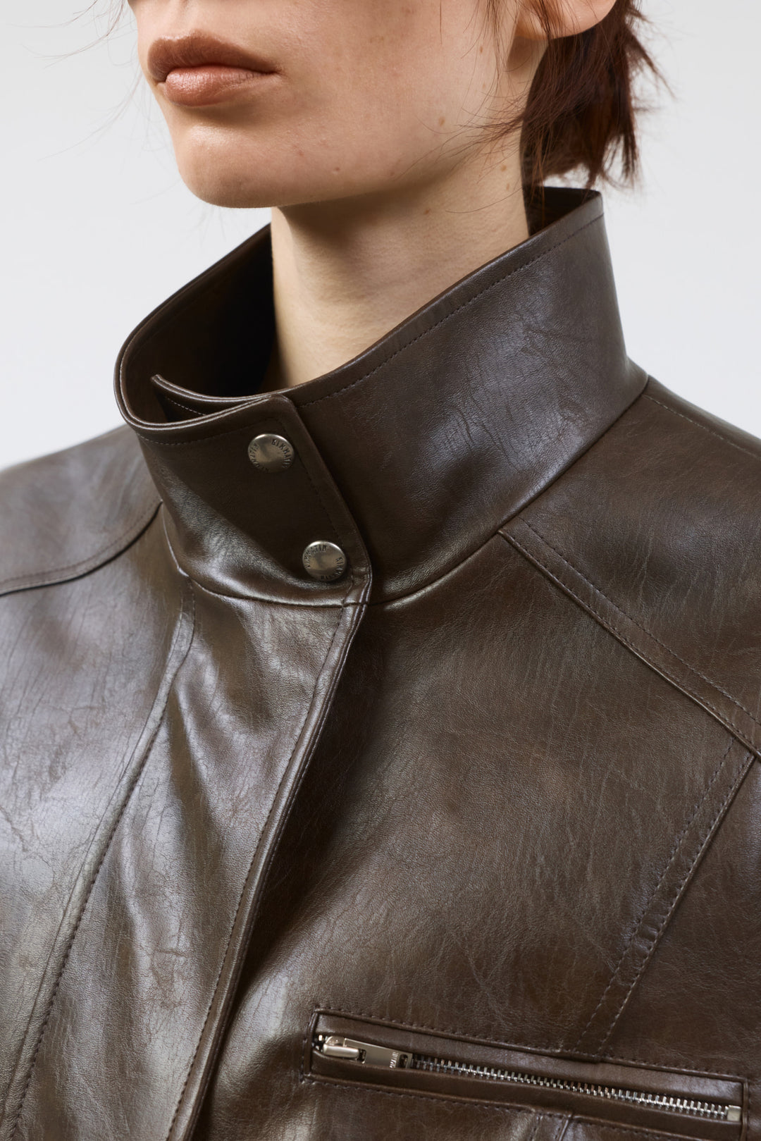 KIMMATIN Oversize Leather Biker Jumper — Brown