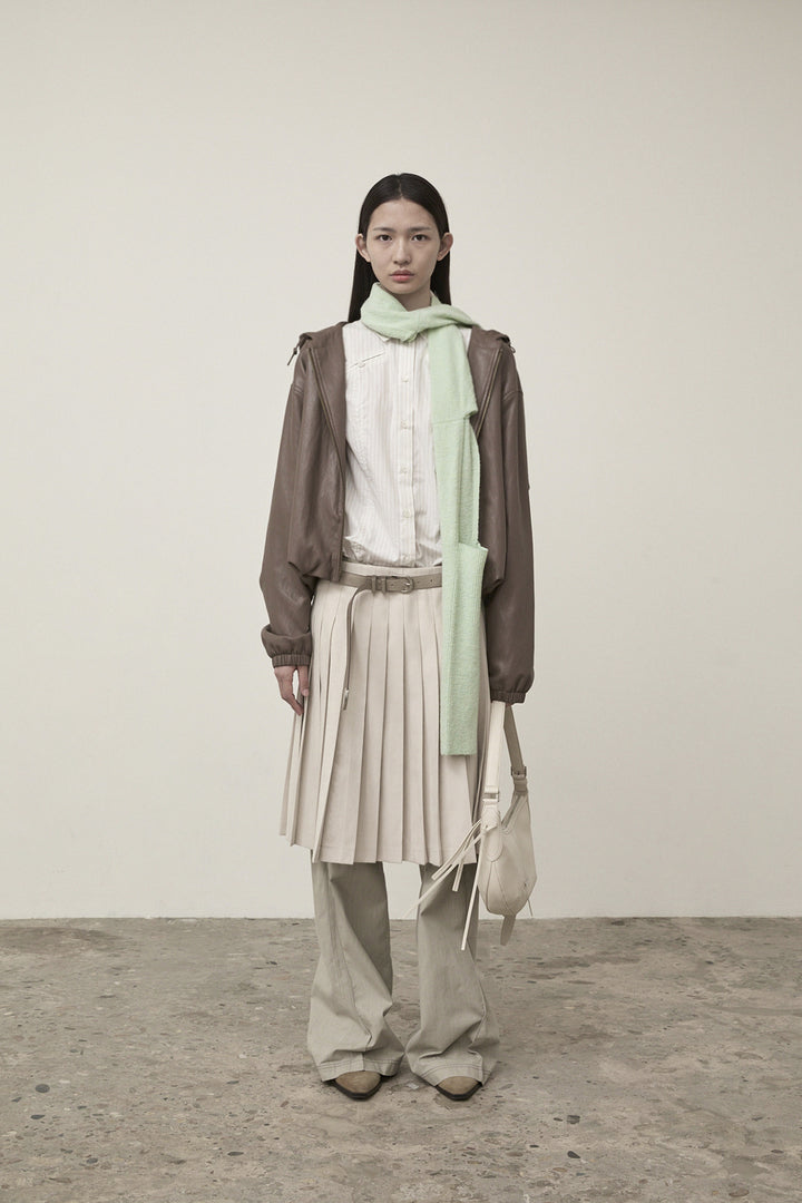 Matin Kim Faux Leather Hoody Crop Jumper — Brown