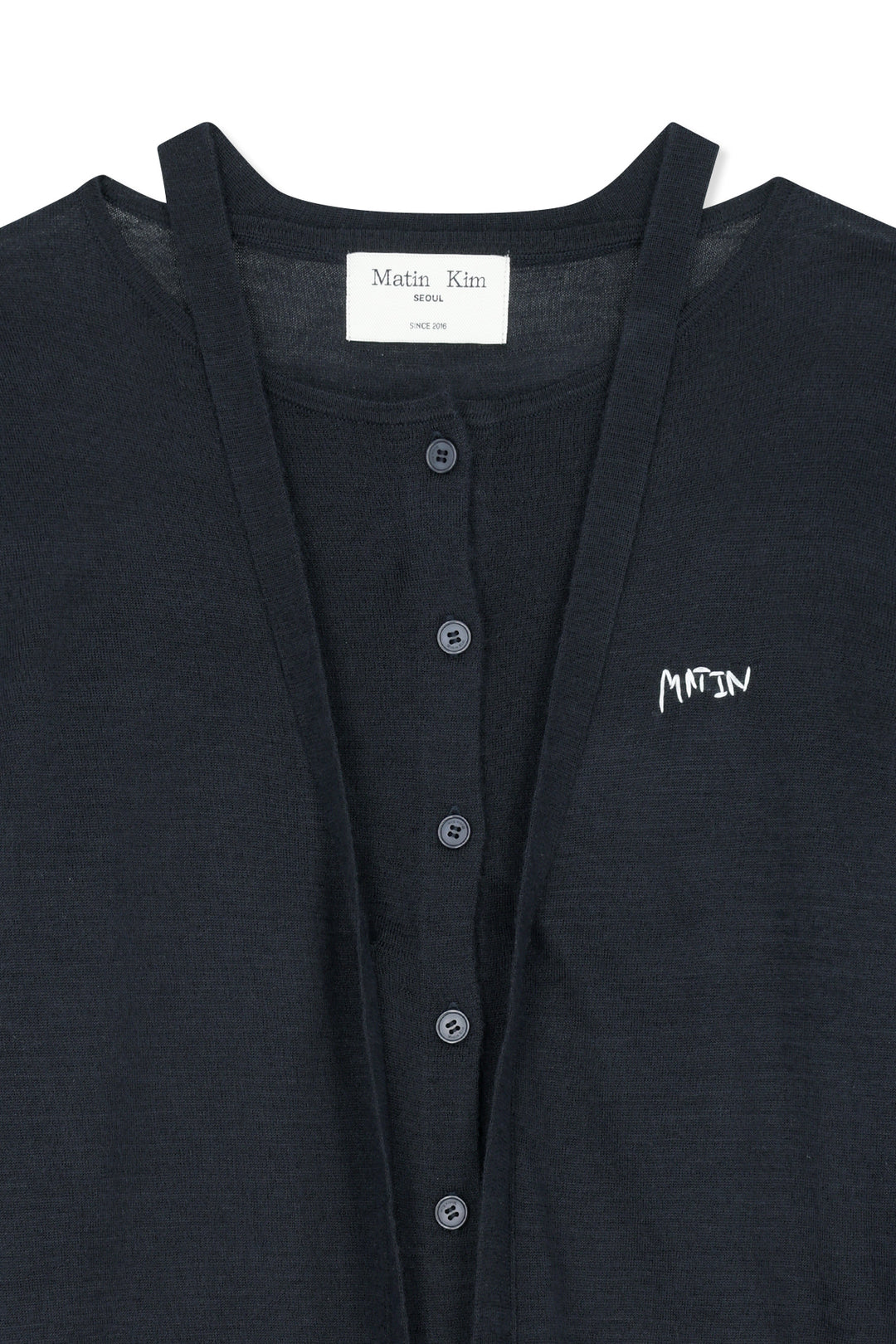 Matin Kim String Detail Knit Cardigan — Dark Navy