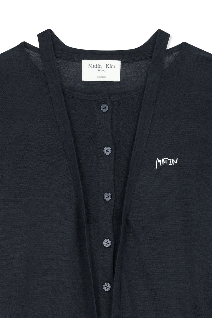 Matin Kim String Detail Knit Cardigan — Dark Navy