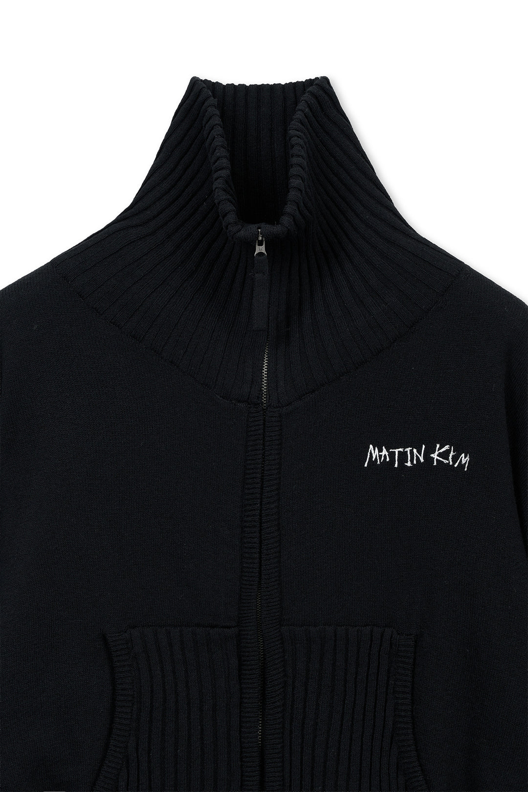 Matin Kim High Neck Embroidered Logo Zip Up — Black