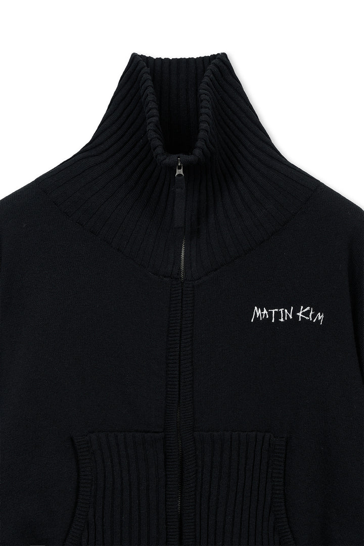 Matin Kim High Neck Embroidered Logo Zip Up — Black