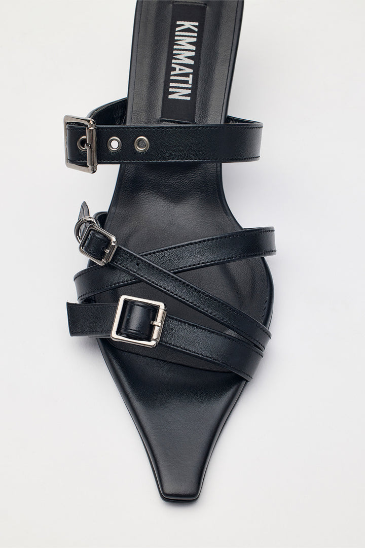 KIMMATIN Buckle Strap Sandal Heels — Black