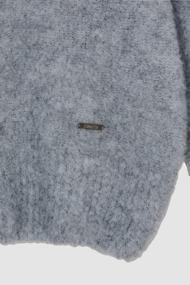 KIMMATIN Volume Neck Boucle Pullover — Gray