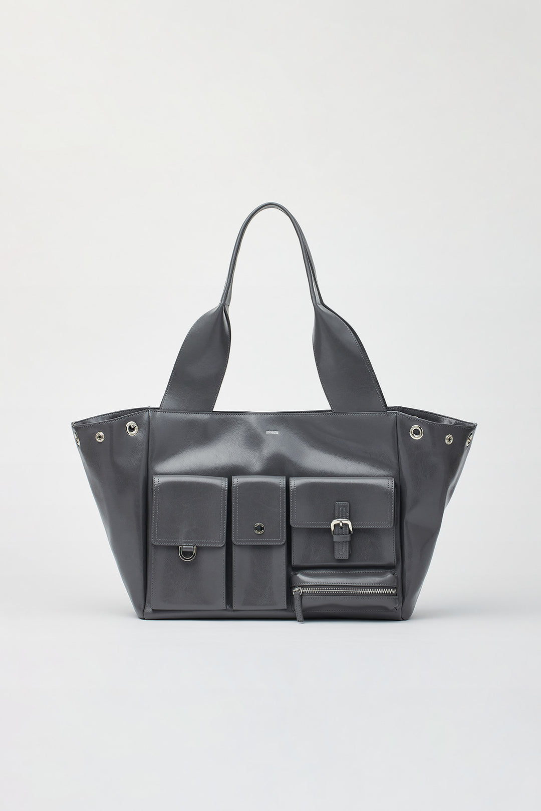 KIMMATIN Multi Pocket Leather Shopper — Gray