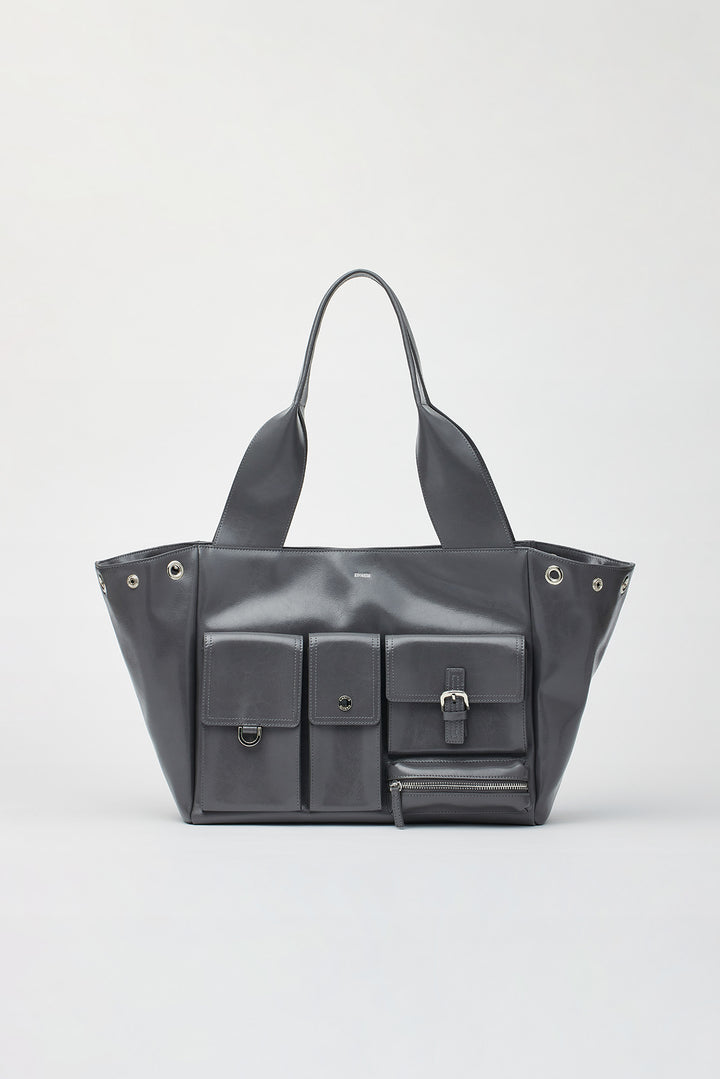 KIMMATIN Multi Pocket Leather Shopper — Gray