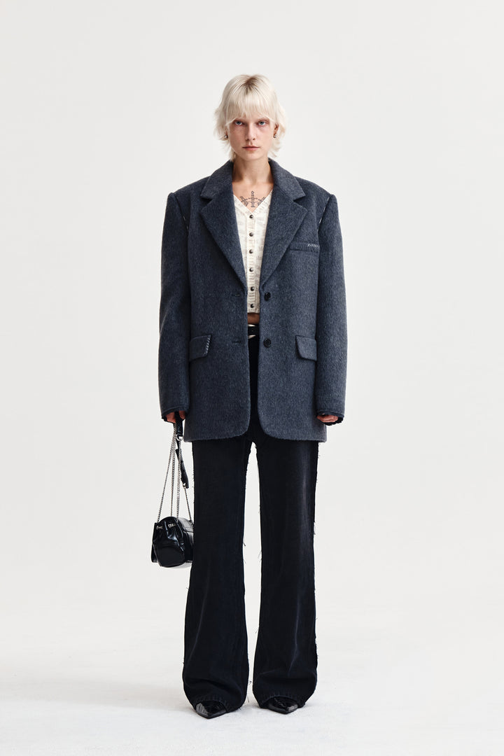 Matin Kim Hairy Overfit Stitch Single Jacket — Gray