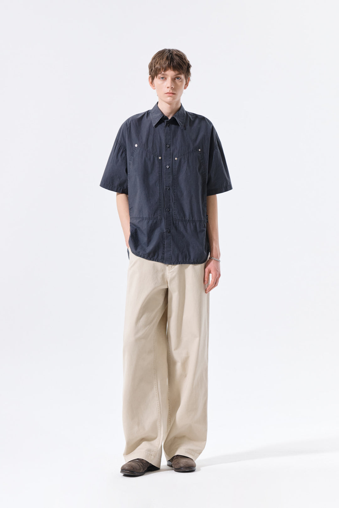 Matin Kim Half Sleeve Pocket Shirt — Charcoal