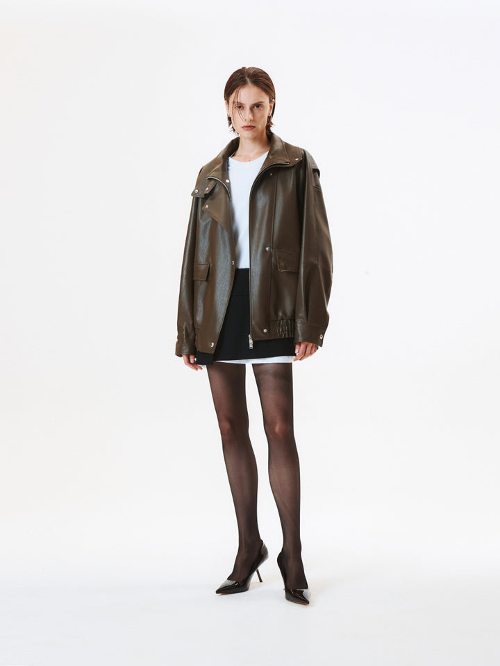 KIMMATIN Oversize Layered Leather Jumper — Brown