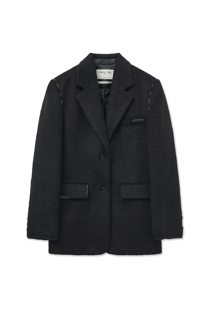 Matin Kim Hairy Overfit Stitch Single Jacket — Black