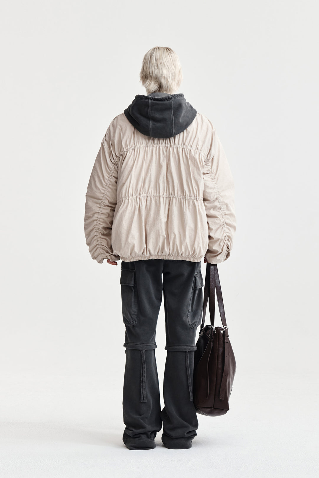Matin Kim High Neck Shirring Down Jumper — Beige