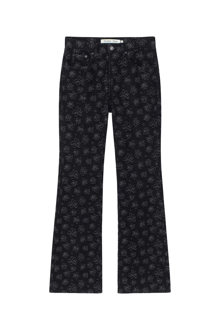 Matin Kim Flower Pattern Flare Denim — Black