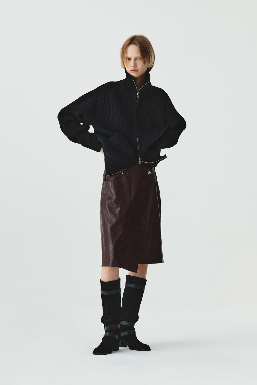 KIMMATIN High Neck Zip Up Cardigan — Black