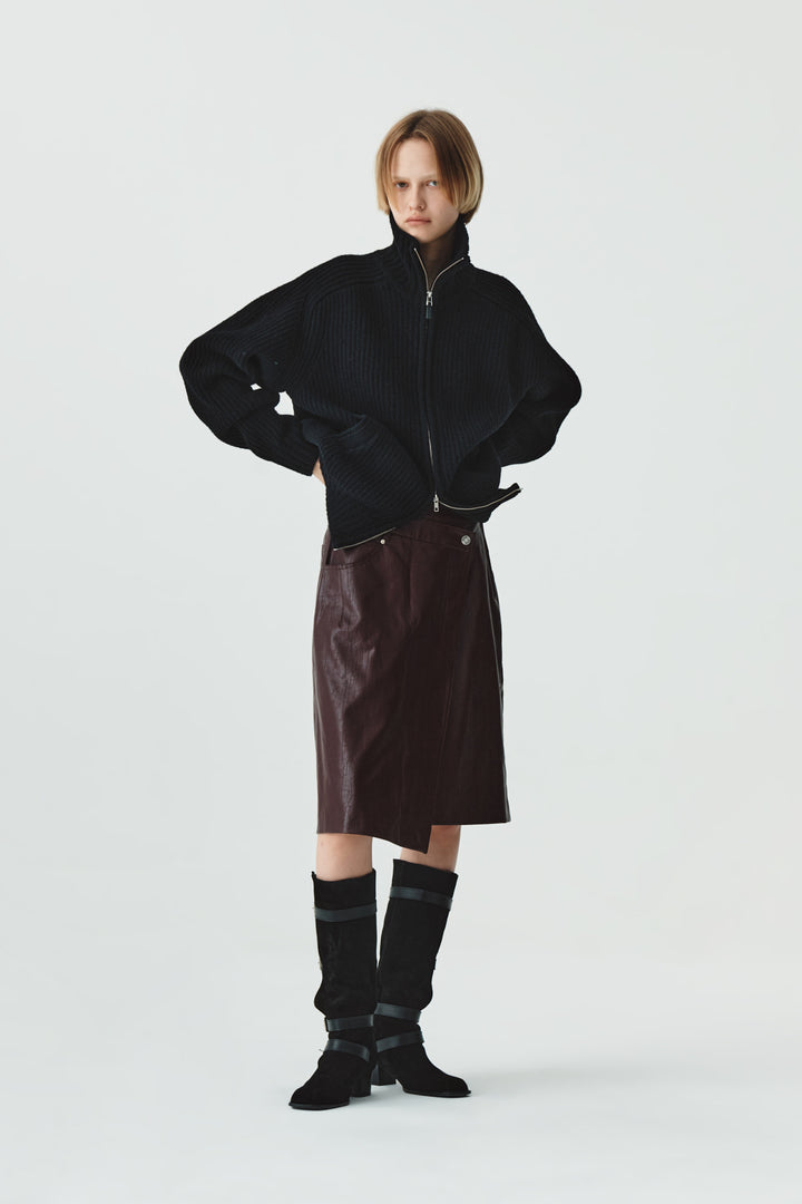 KIMMATIN High Neck Zip Up Cardigan — Black