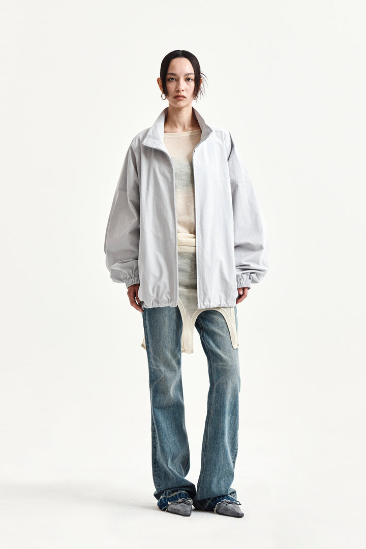 Matin Kim Back Logo High Neck Jumper — Light Grey