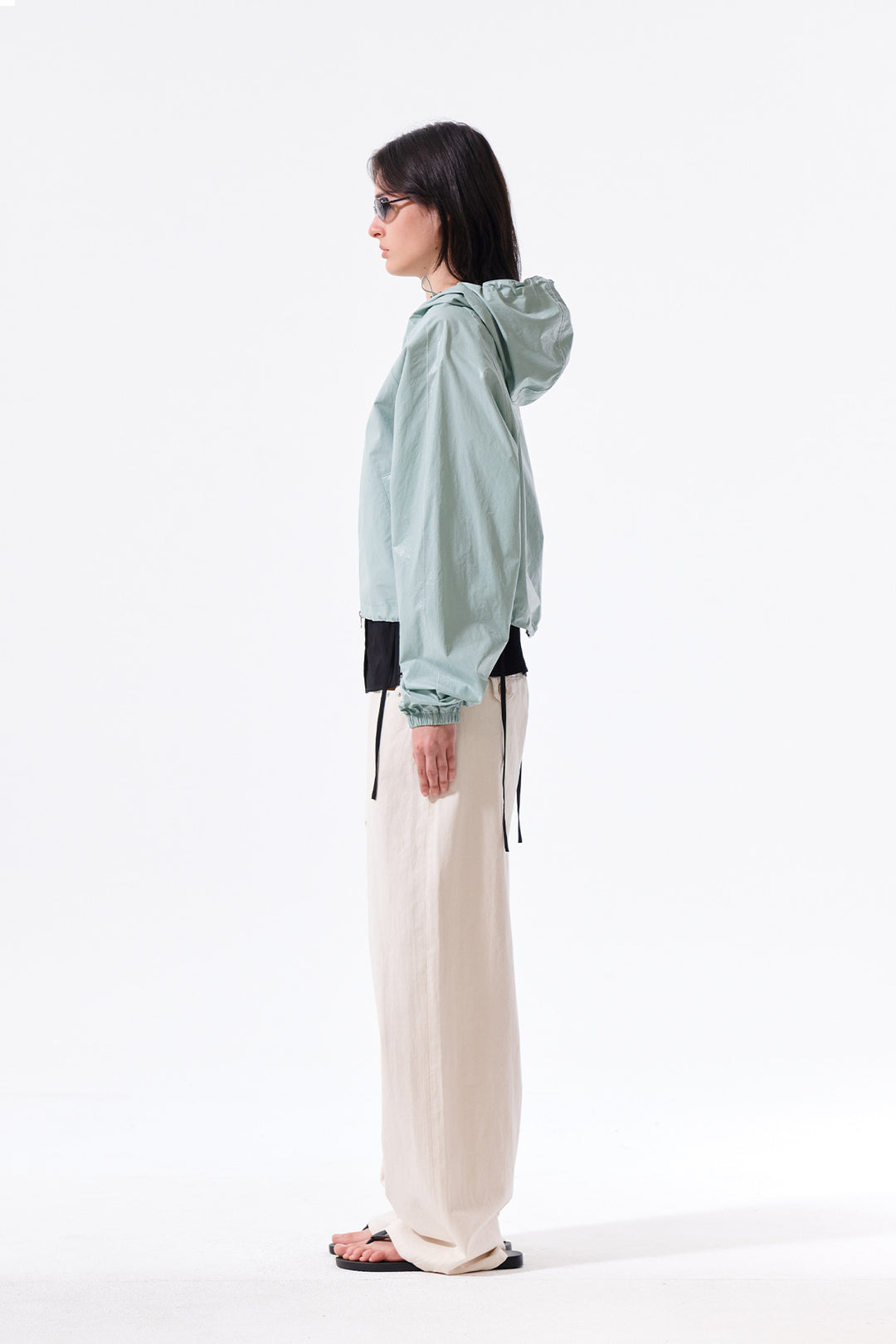 Matin Kim Crop Hoody Coating Jumper — Mint