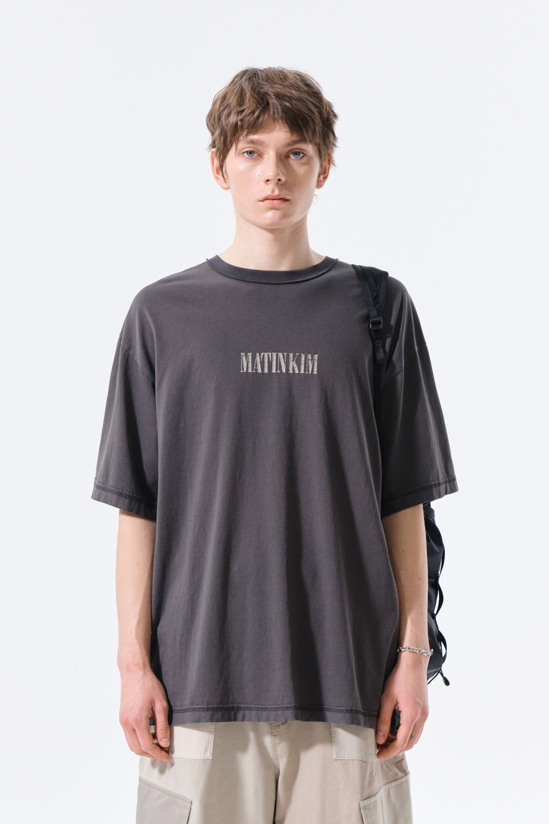 Matin Kim Vintage Lettering Graffiti Top — Charcoal
