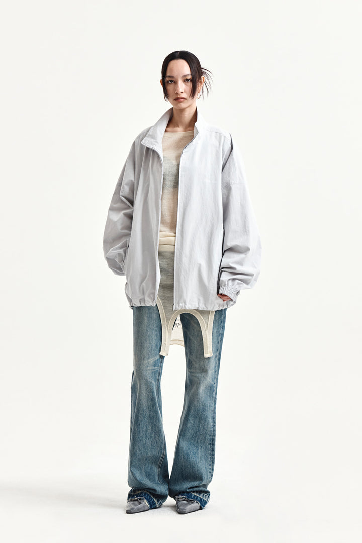 Matin Kim Back Logo High Neck Jumper — Light Grey