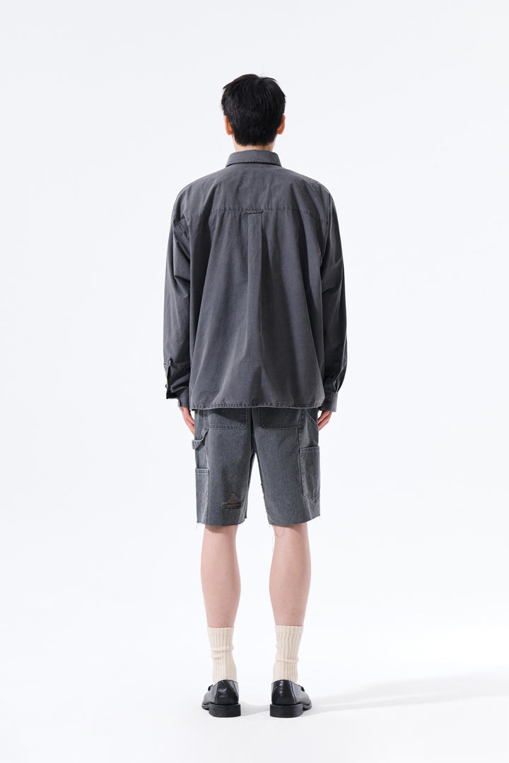 Matin Kim Washed Cotton Drawstring Shirt — Charcoal