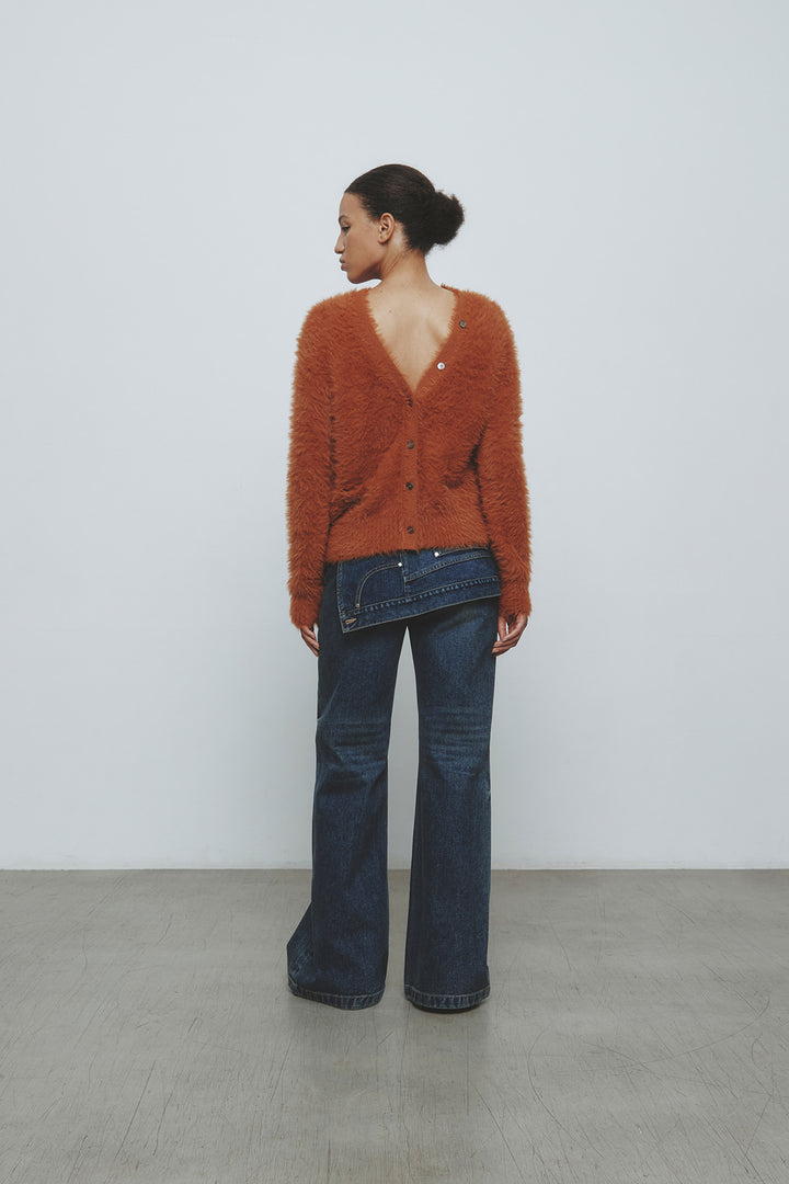 KIMMATIN Two Way Hairy Cardigan — Camel