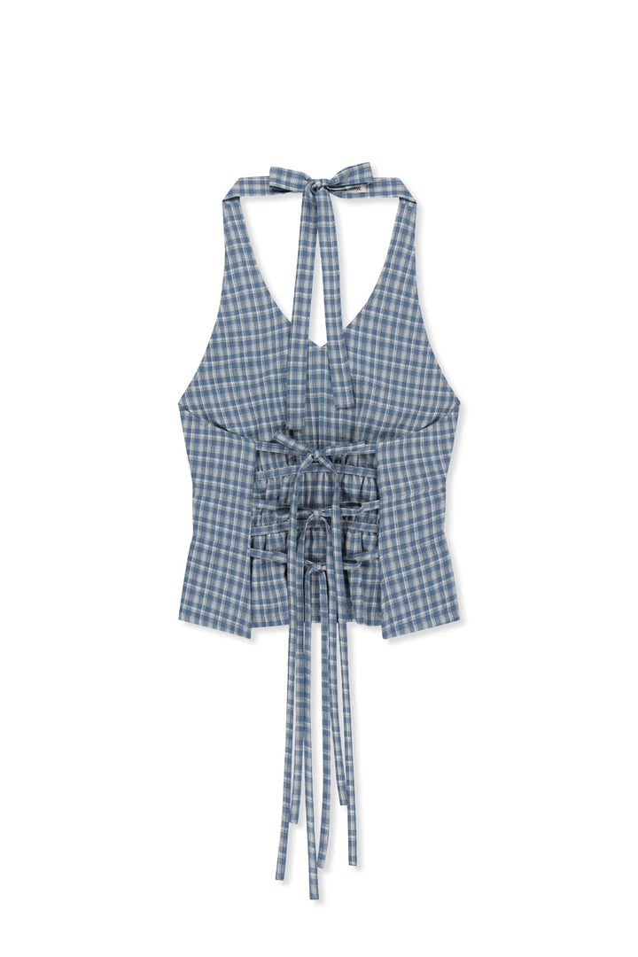 Matin Kim Halter Neck Shirring Blouse — Blue