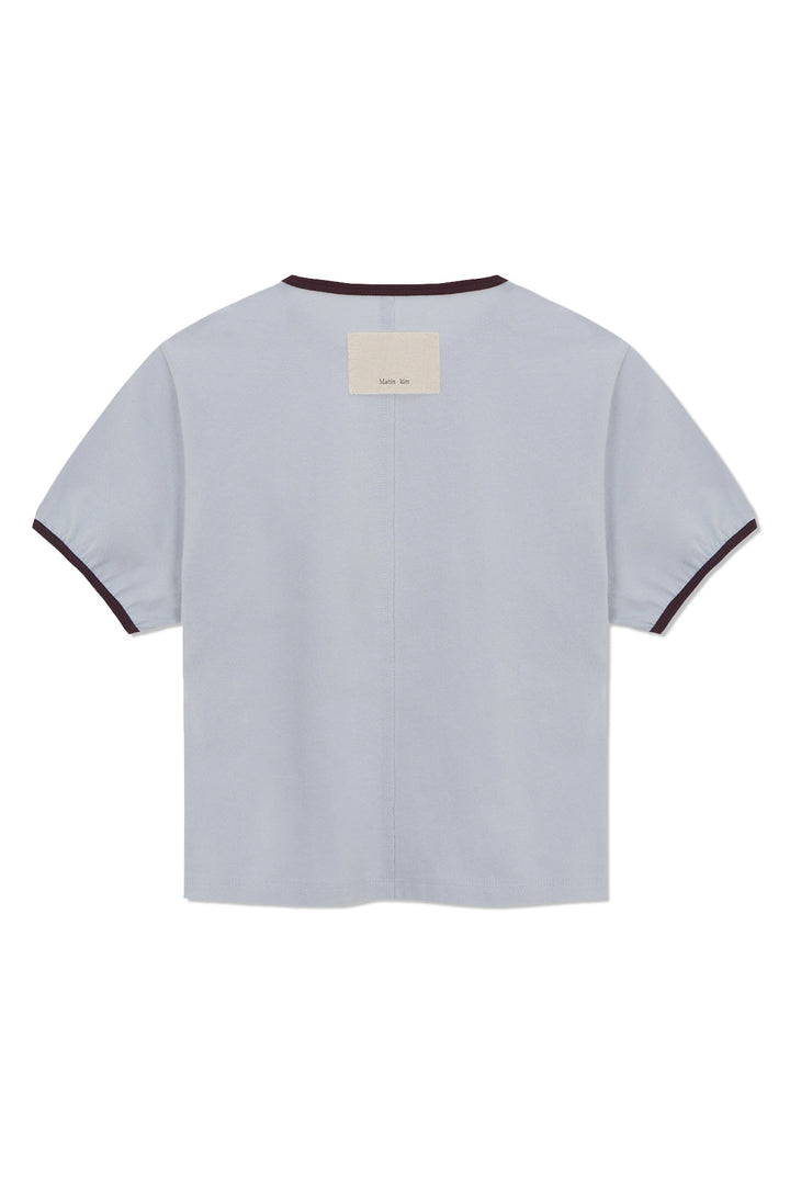 Matin Kim Stud Logo Ringer Top in Smoke — Blue