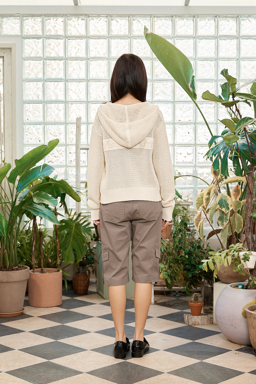 Matin Kim Two Tone Mesh Knit Hoody — Ivory