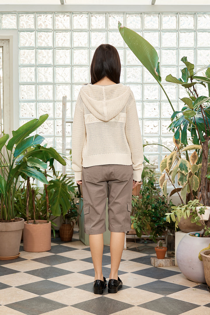 Matin Kim Two Tone Mesh Knit Hoody — Ivory