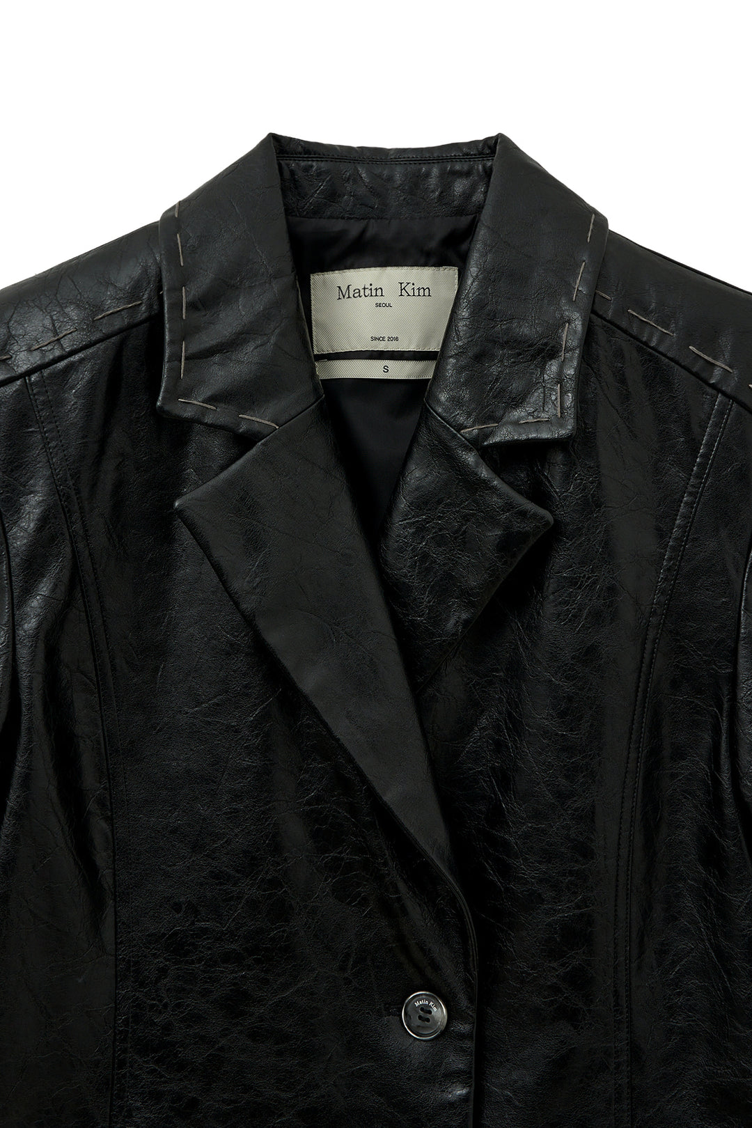Matin Kim Faux Leather Half Double Jacket — Black