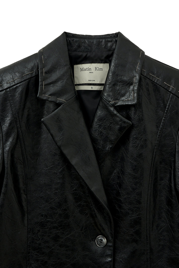 Matin Kim Faux Leather Half Double Jacket — Black