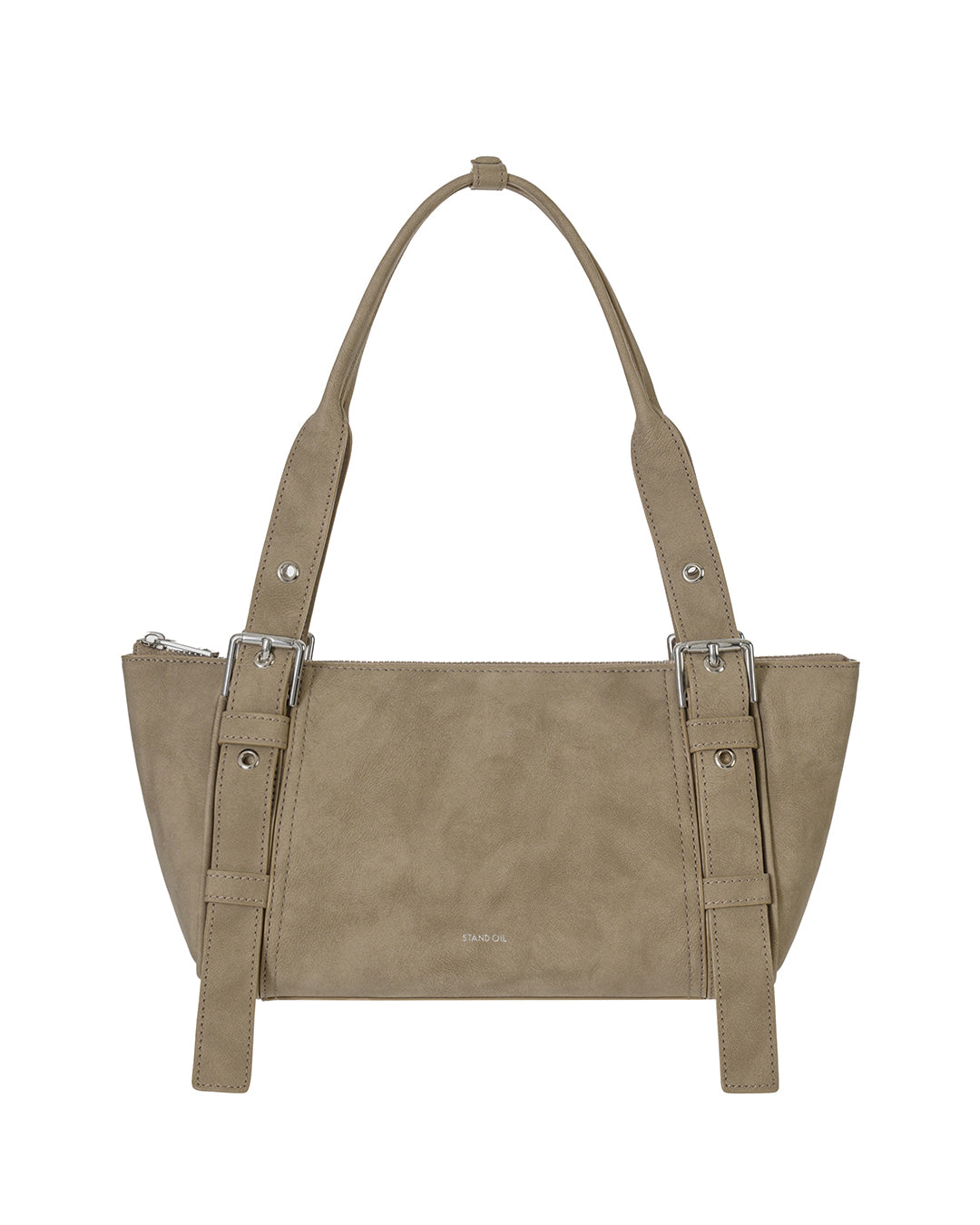Stand Oil Boat Bag — Glossy Shoulder Crossbody — Taupe