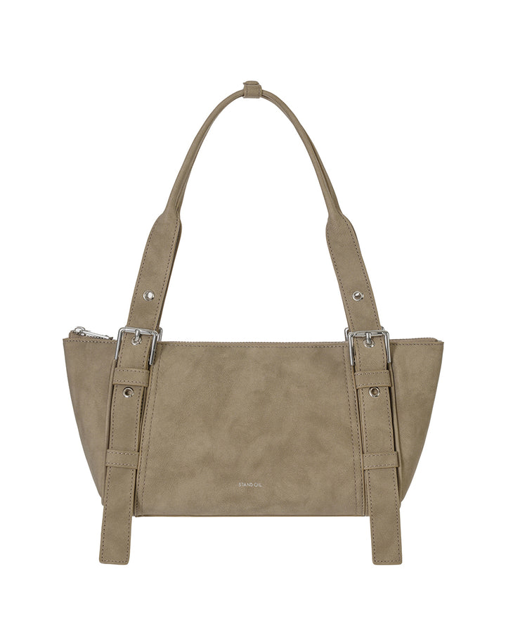 Stand Oil Boat Bag — Glossy Shoulder Crossbody — Taupe