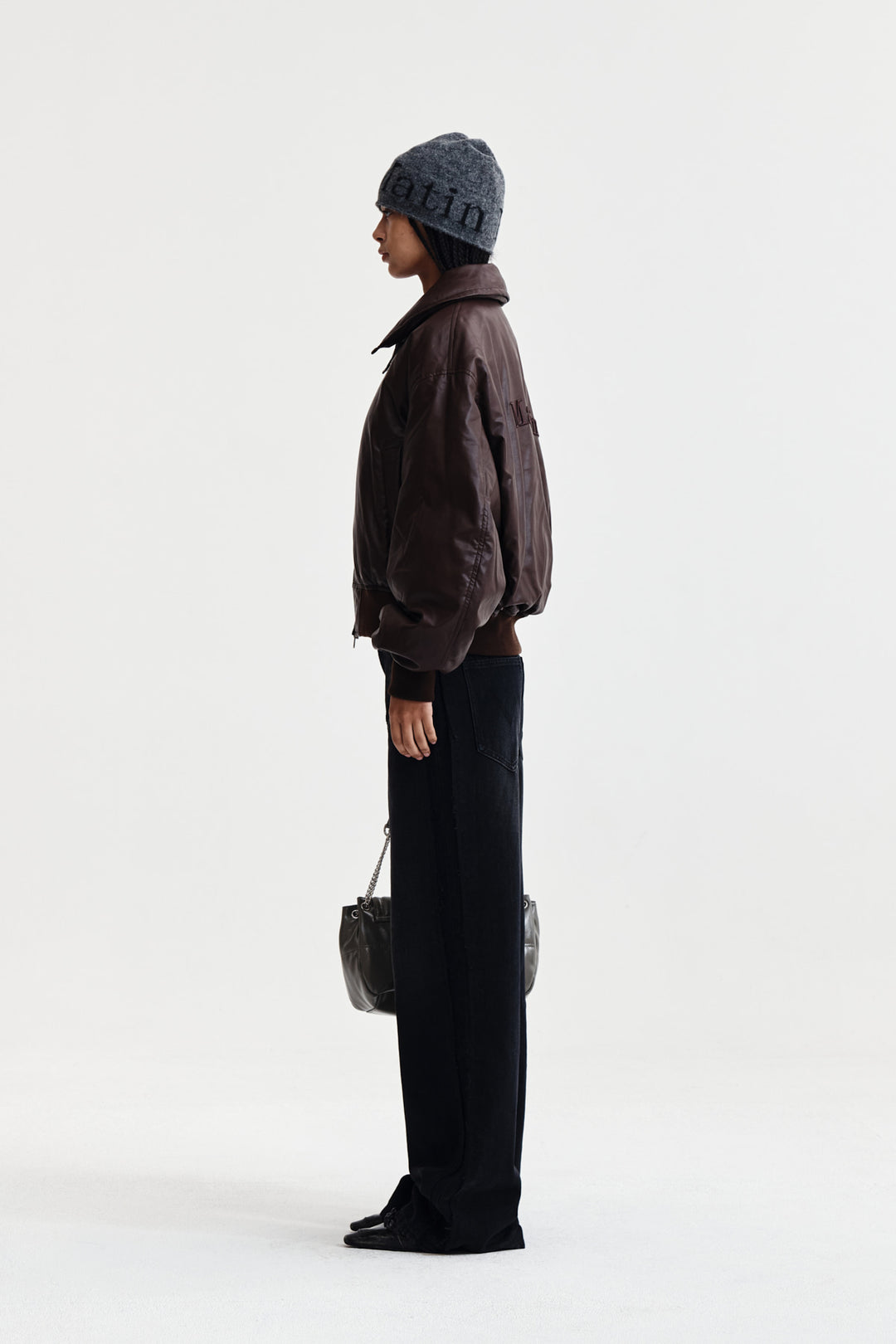 Matin Kim Faux Leather Down Jumper — Brown