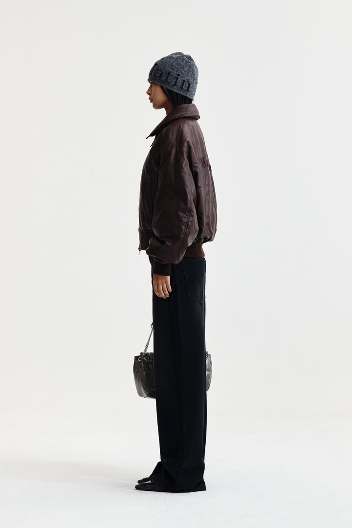 Matin Kim Faux Leather Down Jumper — Brown