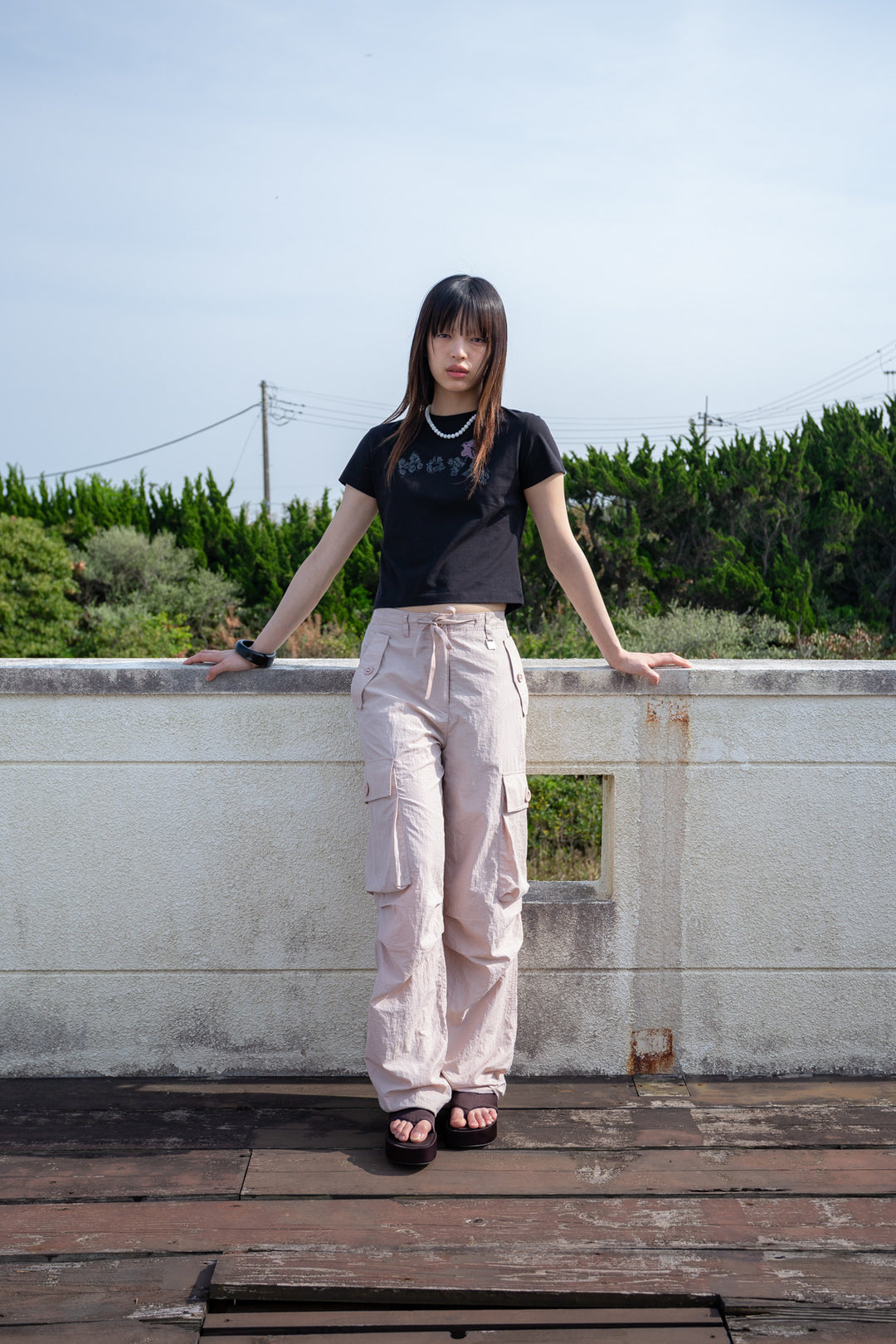 Matin Kim String Nylon Cargo Pants Light — Pink
