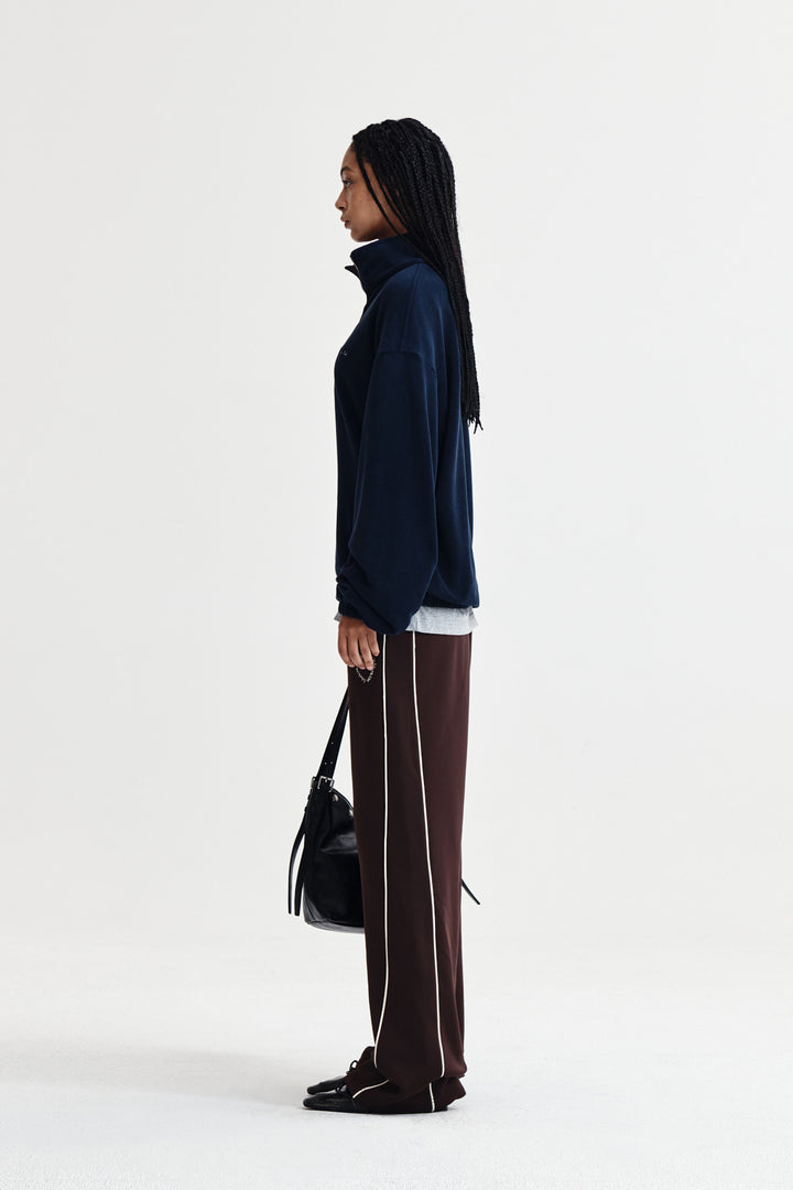 Matin Kim Sherpa Fleece Half-Zip Top — Navy blue