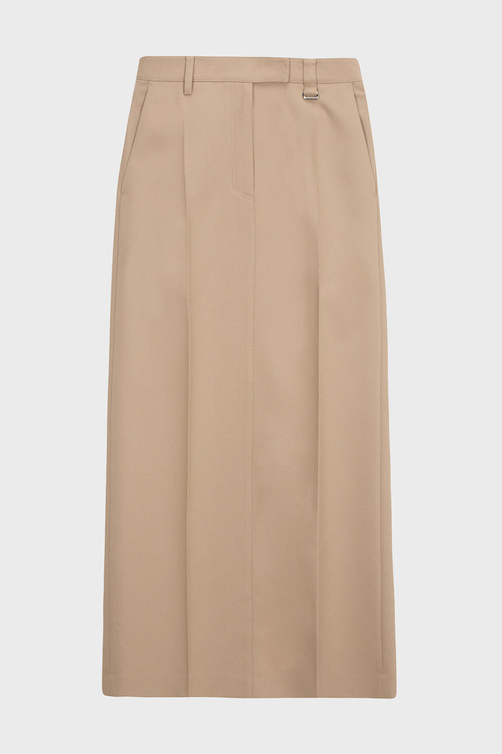 KIMMATIN Back Double Waist Maxi Skirt — Beige