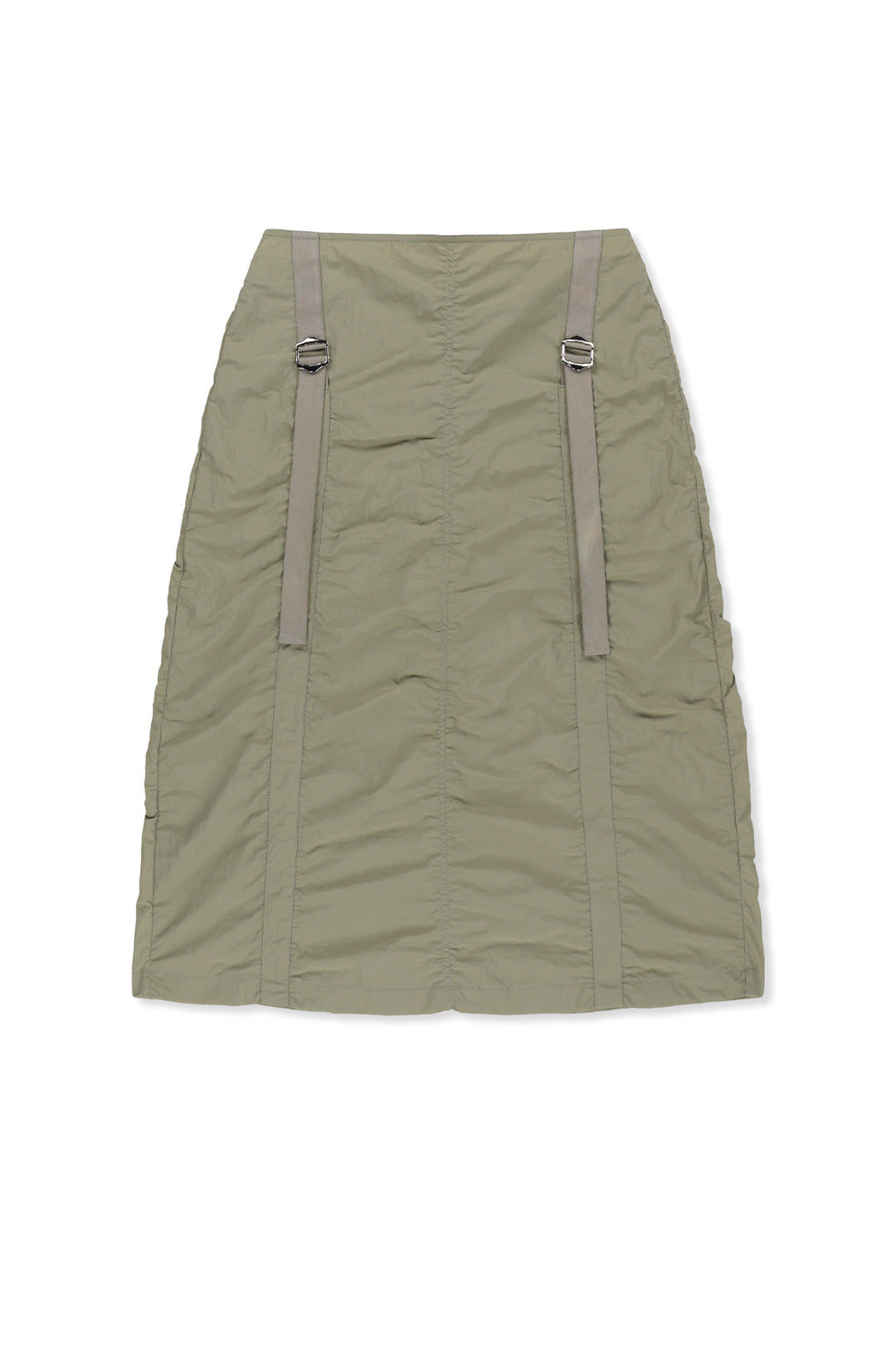 Matin Kim Nylon Shirring Midi Skirt — Khaki